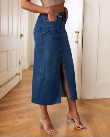 DENIM SLIT MIDI SKIRT